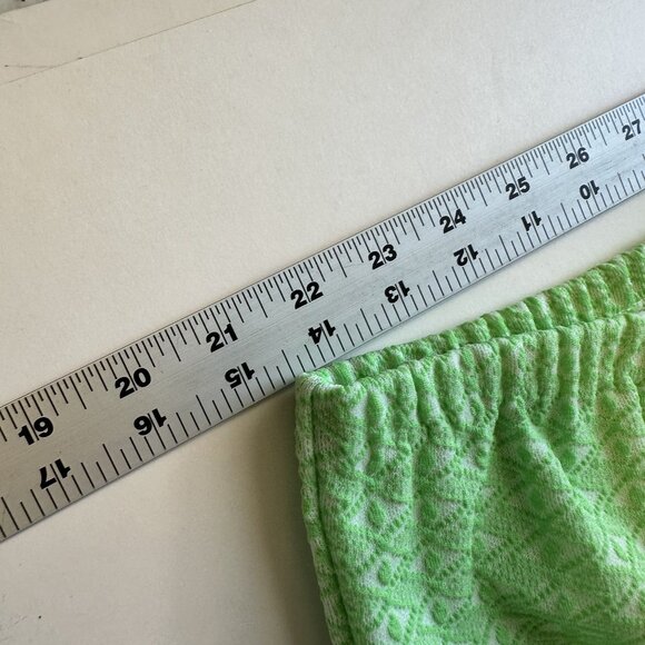 Vtg Womens Lime Green Pant Suit 1970s Diamond Print Button-Up Shirt Poly Medium - Picture 11 of 16